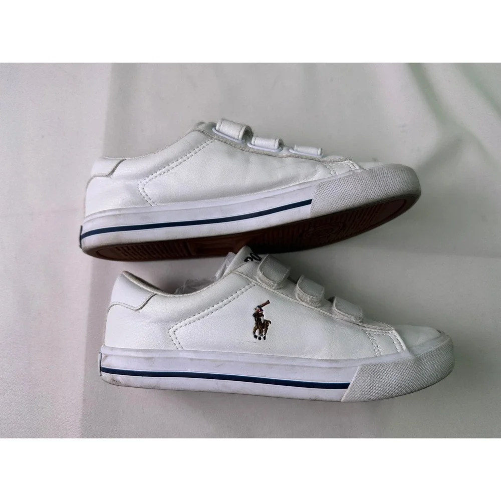 Polo Ralph Lauren Kids Saylor‎ Sneakers White Leather Pony Strap Shoes Size 2